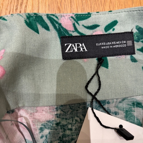 ZARA Linen Blend Floral Green Midi Dress - Picture 4 of 7